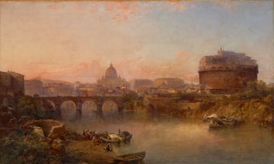 Zonsondergang aan de Tiber, Rome door George Loring Brown